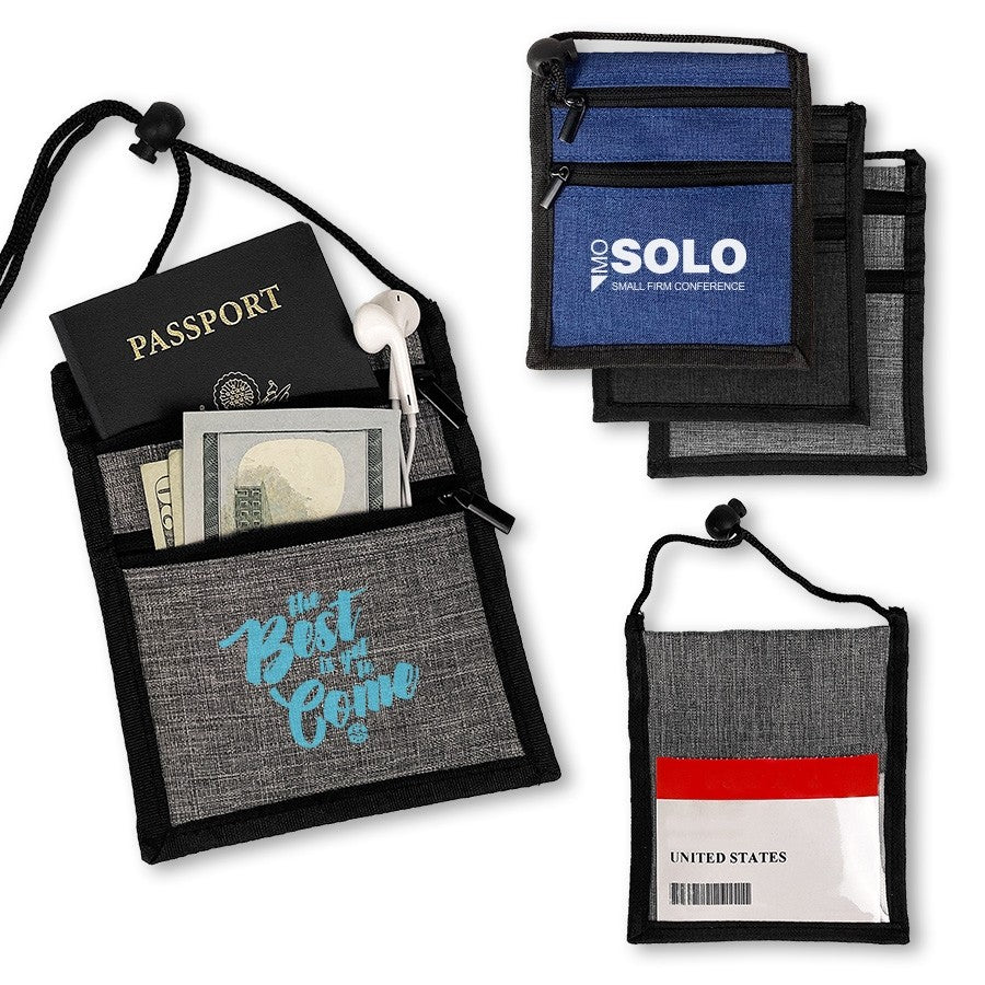 Dual Zippered Heathered Neck Wallet Badge Holders, customizable by National King Signs