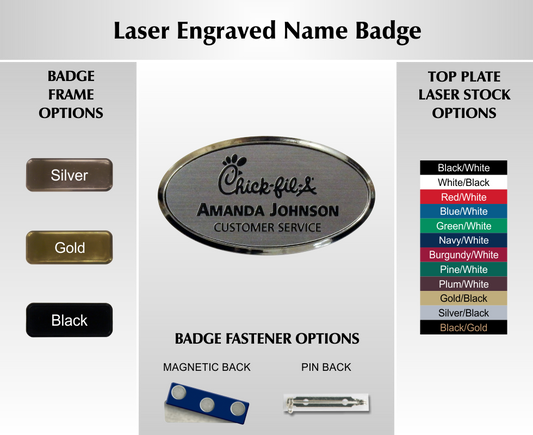 Laser-Engraved Framed Name Badge, customizable by National King Signs