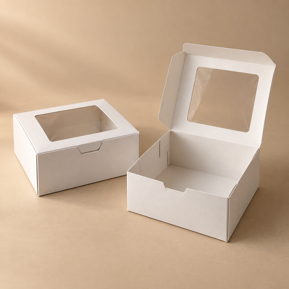 Illustrative AI concept of custom printed bakery boxes, blank and unbranded