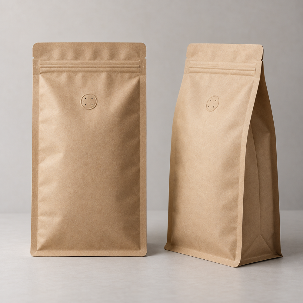 Illustrative AI concept of custom printed coffee bags, blank and unbranded