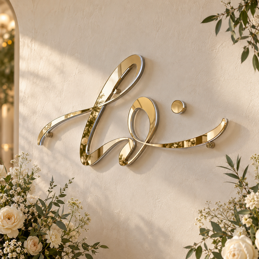 Custom Mirror Acrylic Wall Name & Logo shown in a styled use setting