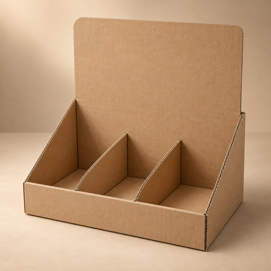 Illustrative AI concept of custom retail display packaging, blank and unbranded