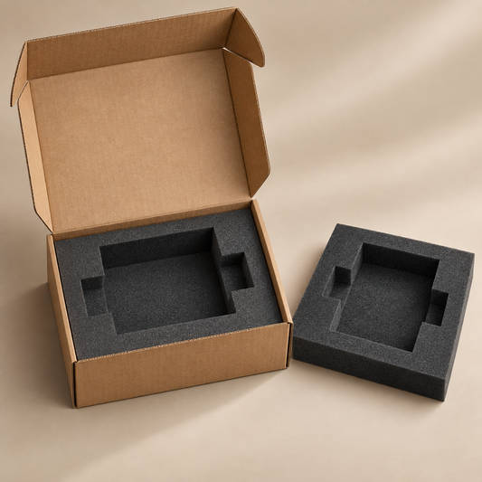 Illustrative AI concept of custom protective foam inserts, blank and unbranded