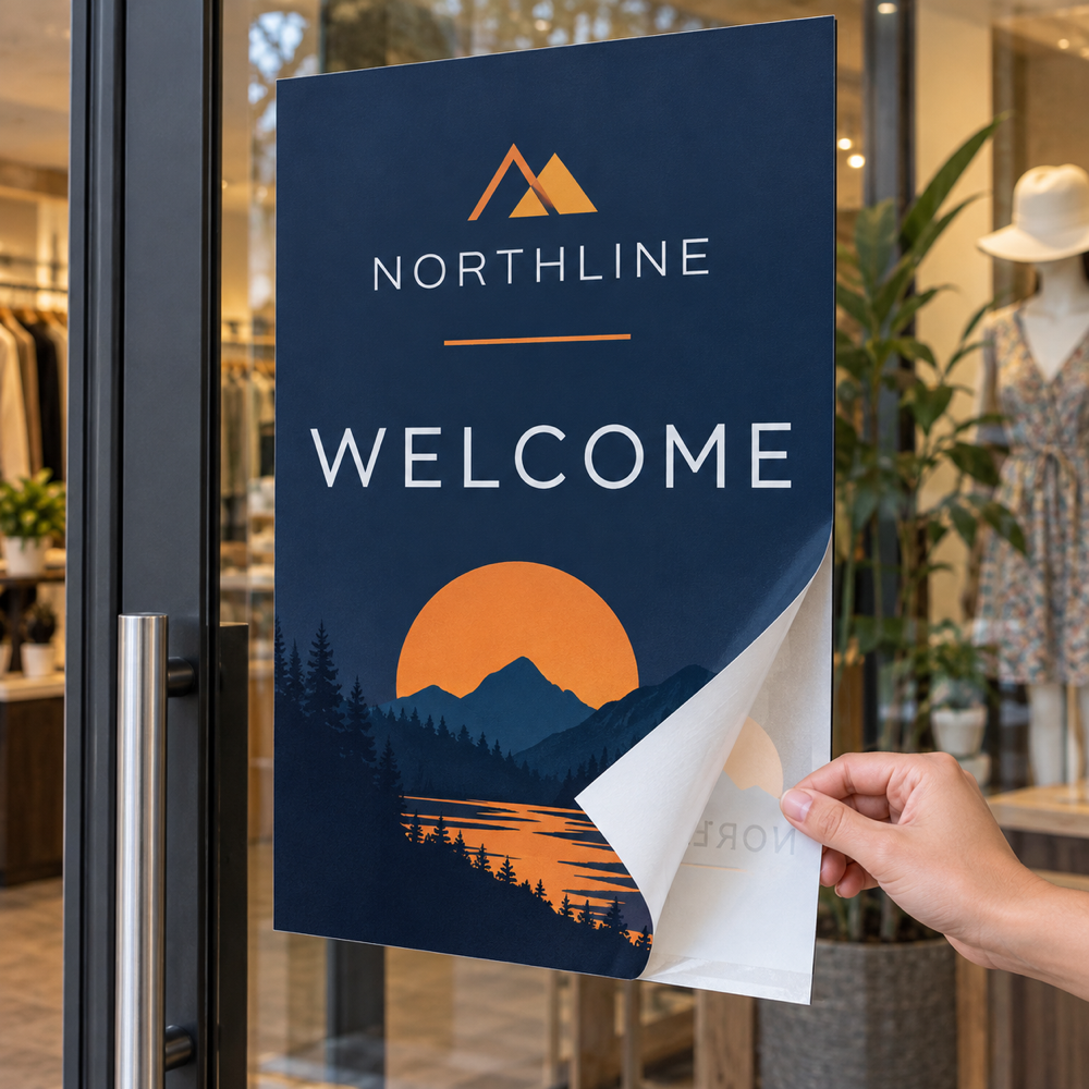 Illustrative Two-Sided Dual-View Window Graphic custom-design mockup; final specification confirmed before order acceptance.