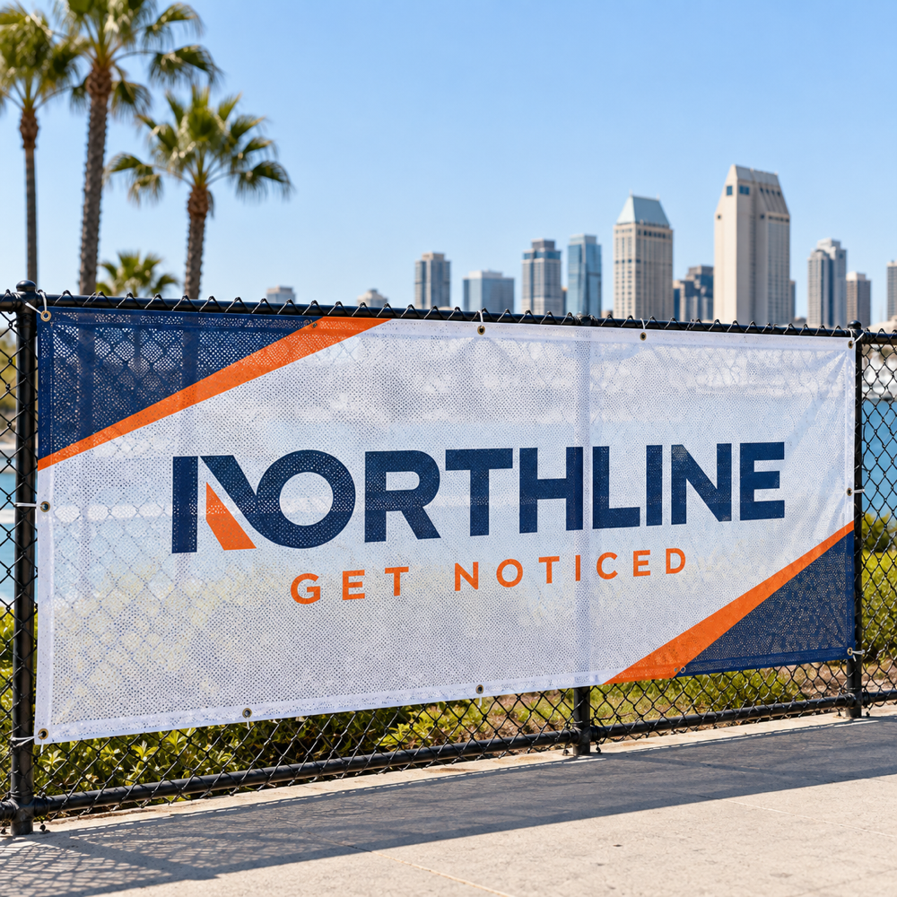 Illustrative Custom 4 oz Polyester Mesh Banner custom-design mockup; final specification confirmed before order acceptance.