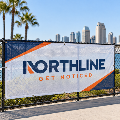 Illustrative Custom 4 oz Polyester Mesh Banner custom-design mockup; final specification confirmed before order acceptance.