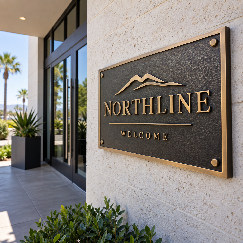 Illustrative Custom Bronze Architectural Plaque custom-design mockup; final layout and production specification confirmed before acceptance.