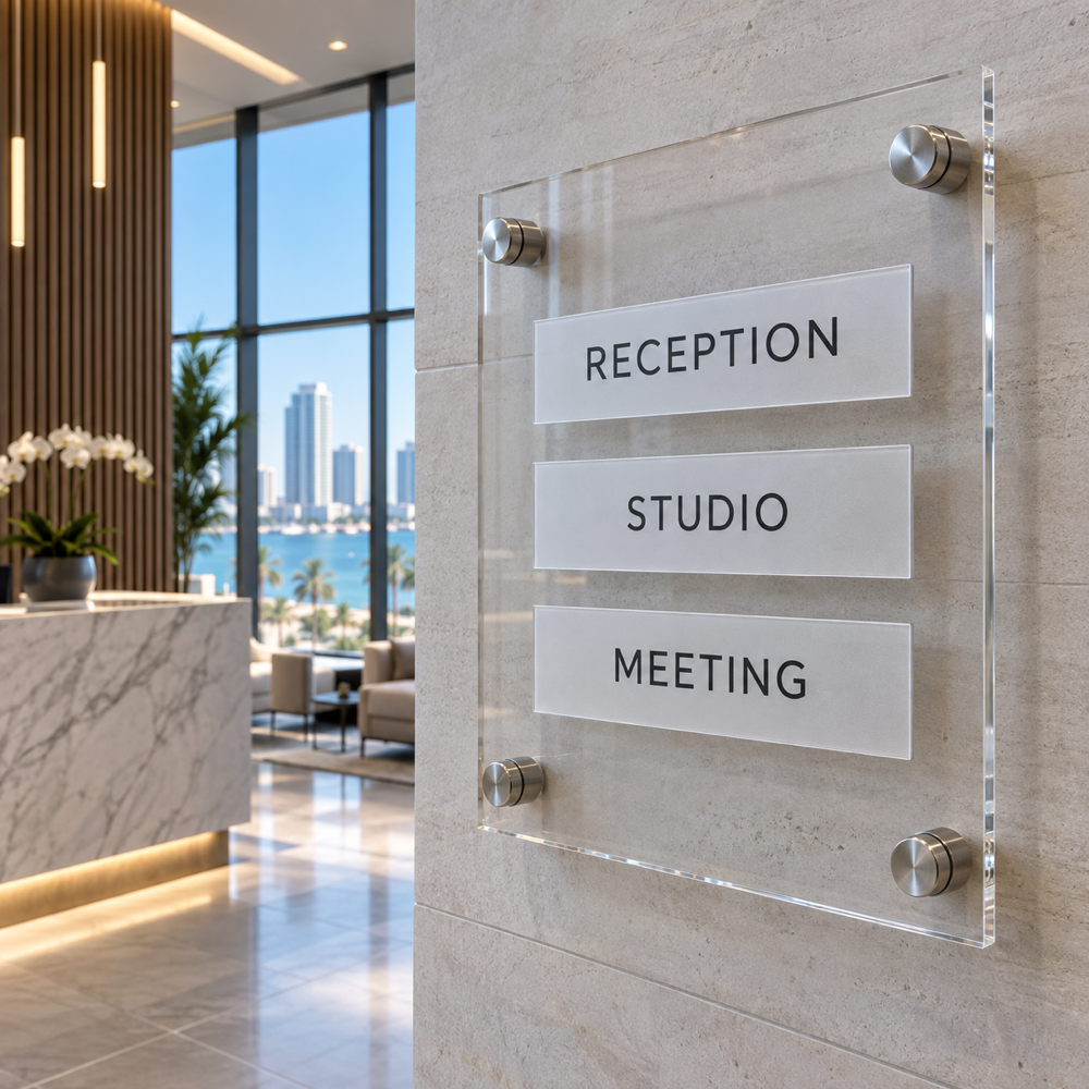 Illustrative Custom Printed Acrylic Identification Panel | 18" x 24" custom-design mockup; final specification confirmed before order acceptance.
