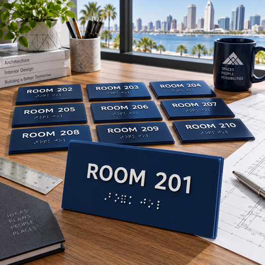 Illustrative Tactile & Braille Room Sign Package | 10 Signs custom-design mockup; final specification confirmed before order acceptance.