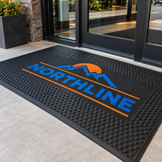 Illustrative Custom Rubber Scraper Logo Mat custom-design mockup; final specification confirmed before order acceptance.