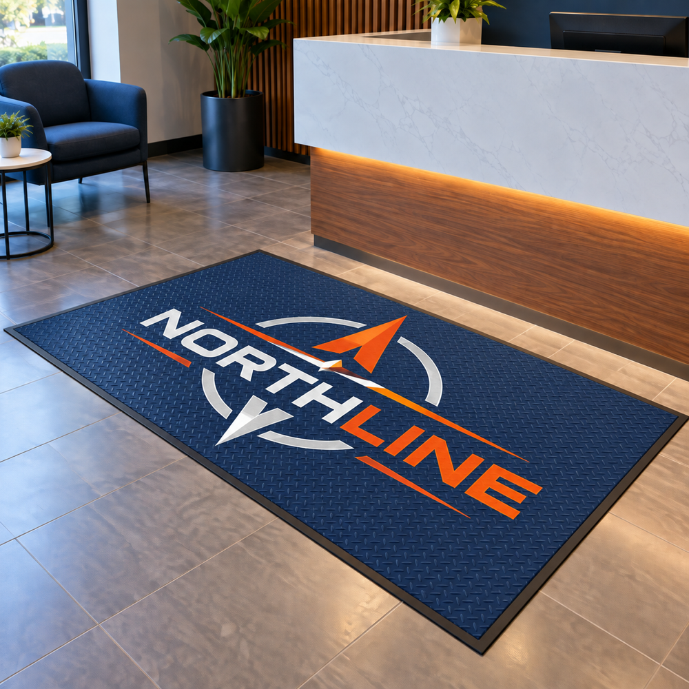 Illustrative Printed Rubber Point-of-Purchase Mat custom-design mockup; final specification confirmed before order acceptance.