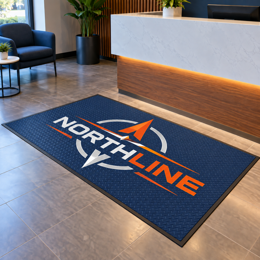 Illustrative Printed Rubber Point-of-Purchase Mat custom-design mockup; final specification confirmed before order acceptance.