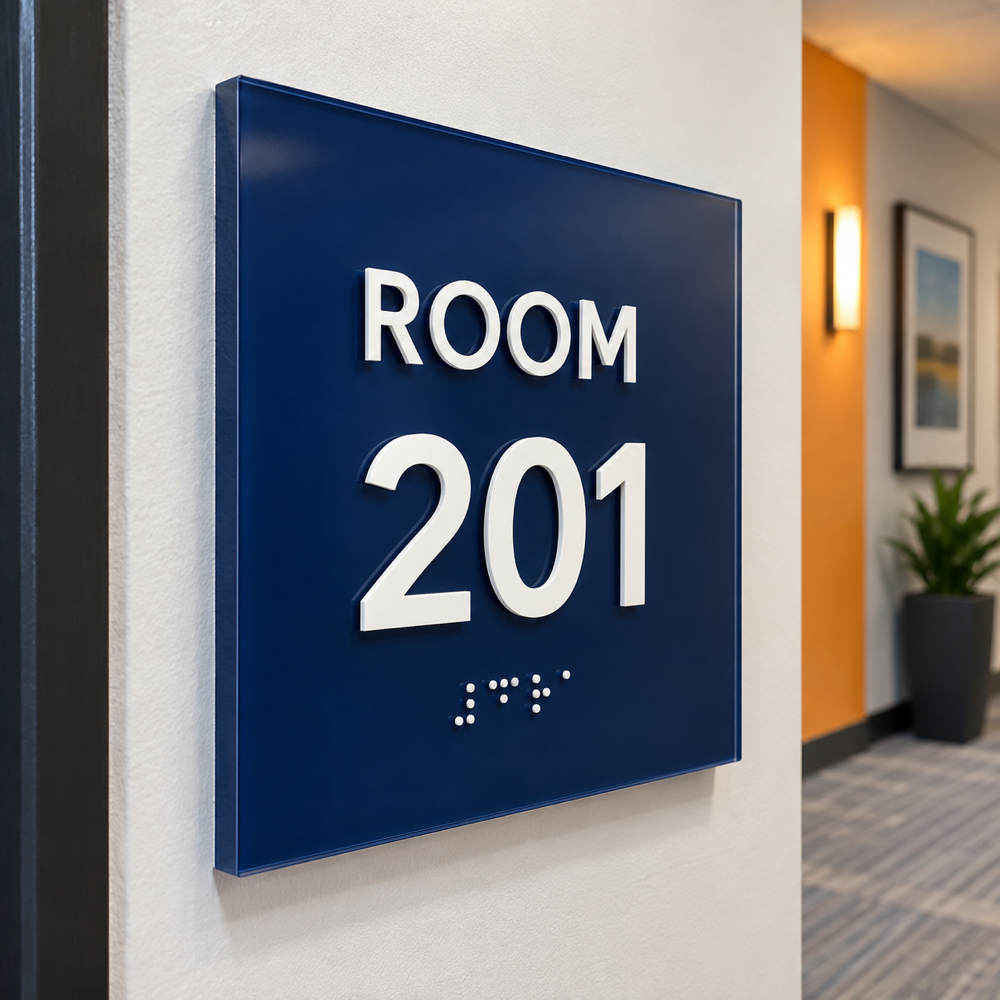 Illustrative Custom Acrylic Applique Tactile Room Sign custom-design mockup; final specification confirmed before order acceptance.