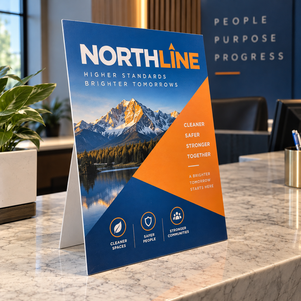 Illustrative Custom Counter Card with Easel custom-design mockup; final specification confirmed before order acceptance.