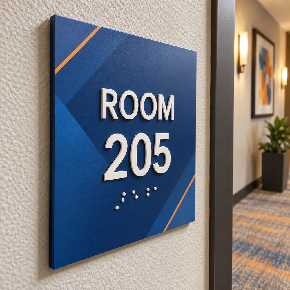 Illustrative Printed Graphic Tactile Room Sign custom-design mockup; final specification confirmed before order acceptance.