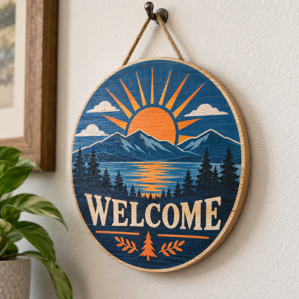 Illustrative Custom Round Wood Sign custom-design mockup; final specification confirmed before order acceptance.