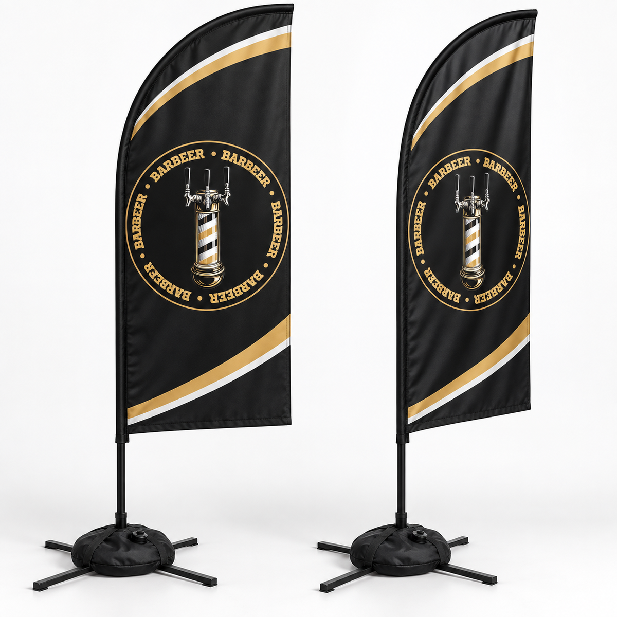 BARBEER Feather Flag Set | 2 Double-Sided Flags. AI-generated branding mockup; final proof approved before production.