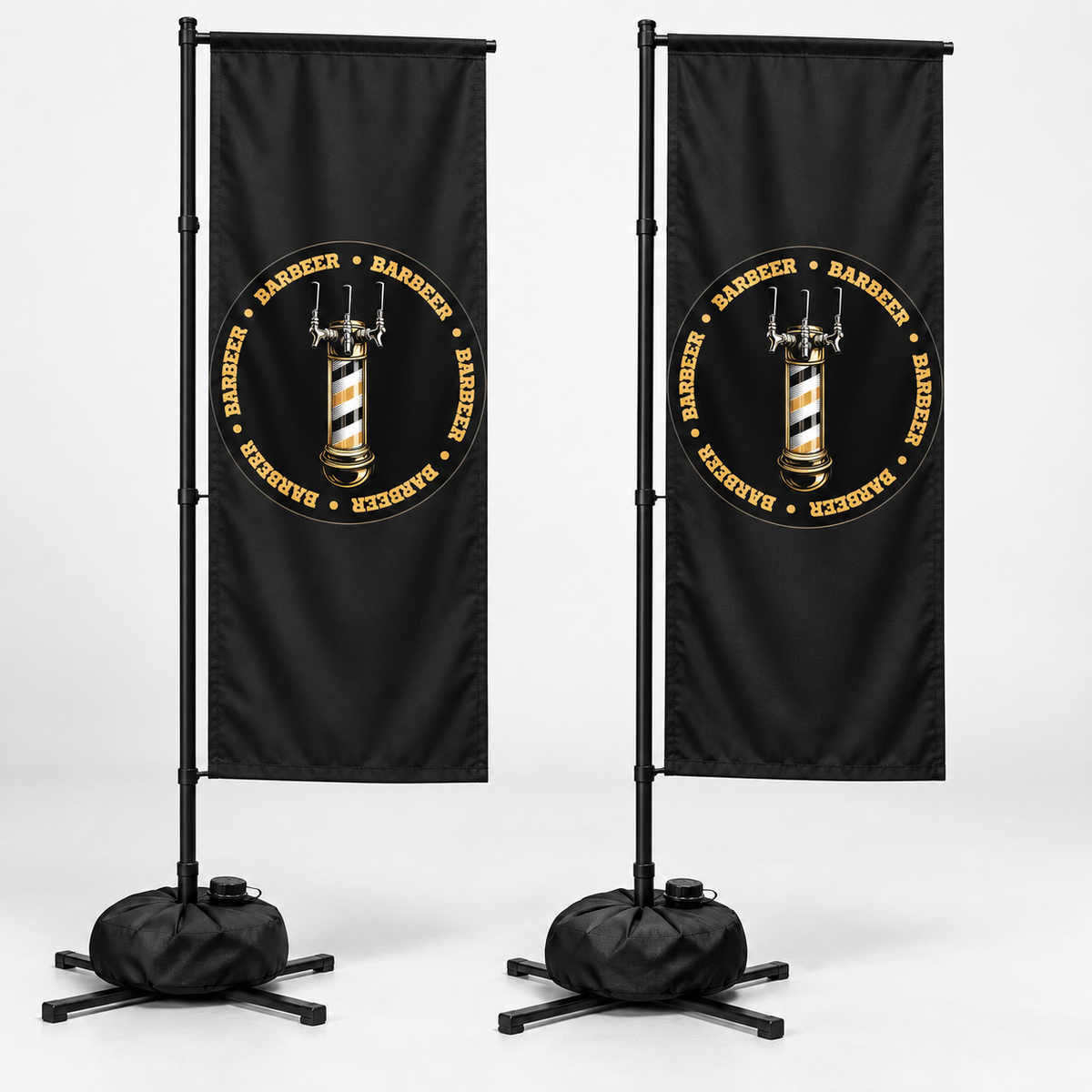 BARBEER Rectangular Flag Set | 2 Double-Sided Flags. AI-generated branding mockup; final proof approved before production.