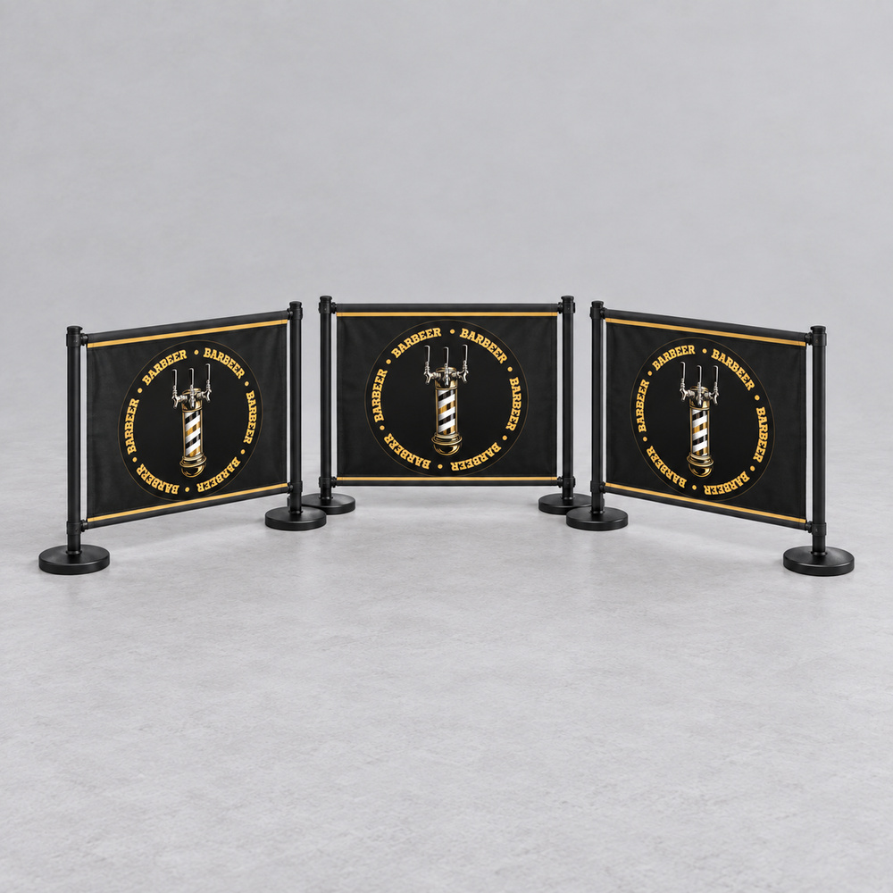 BARBEER Café Barrier Set | 3 Independent Branded Modules. AI-generated branding mockup; final proof approved before production.