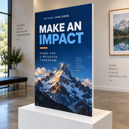 Illustrative gatorfoam board custom-print mockup; one 24 x 36 inch base sign, final artwork confirmed before production.