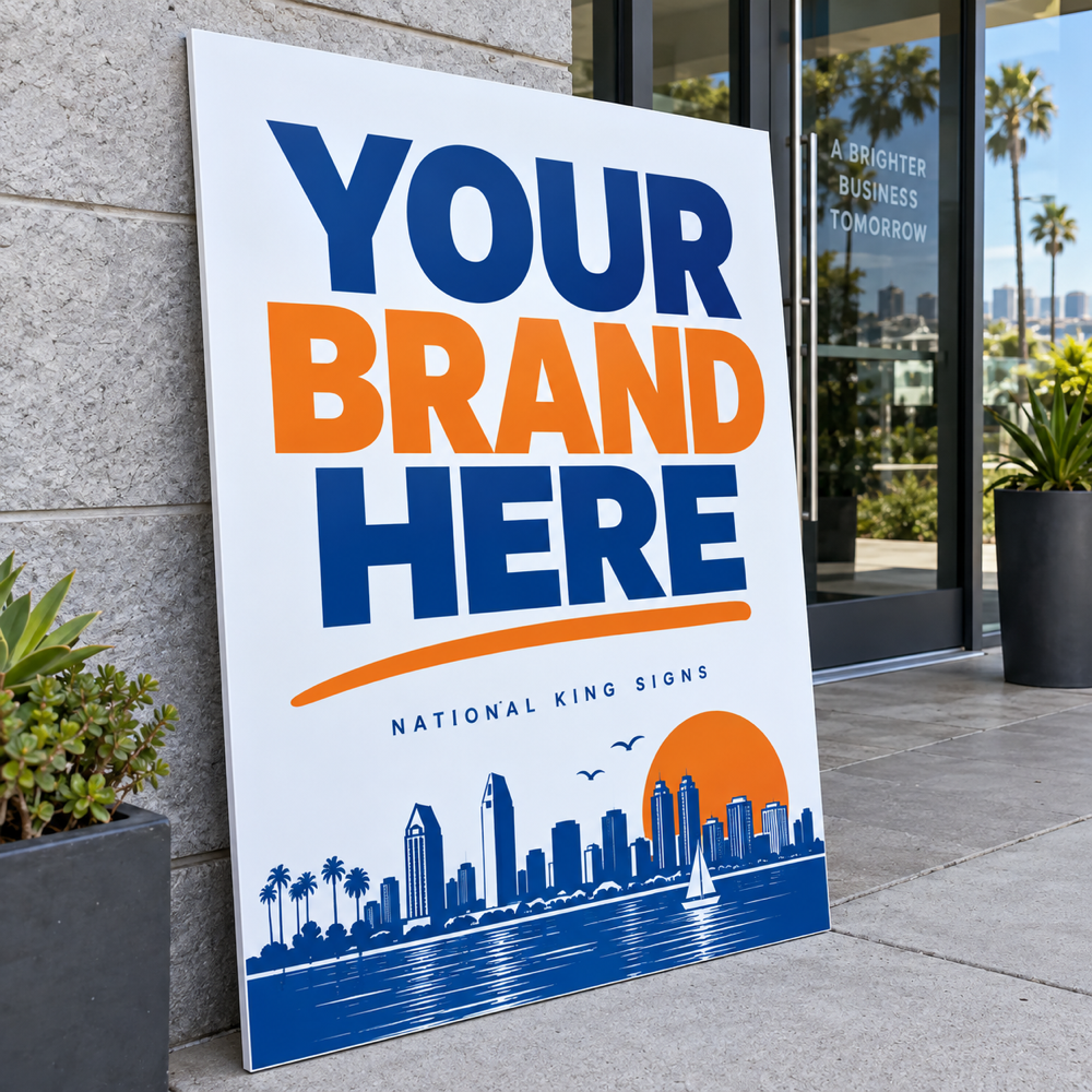 Illustrative pvc board custom-print mockup; one 24 x 36 inch base sign, final artwork confirmed before production.