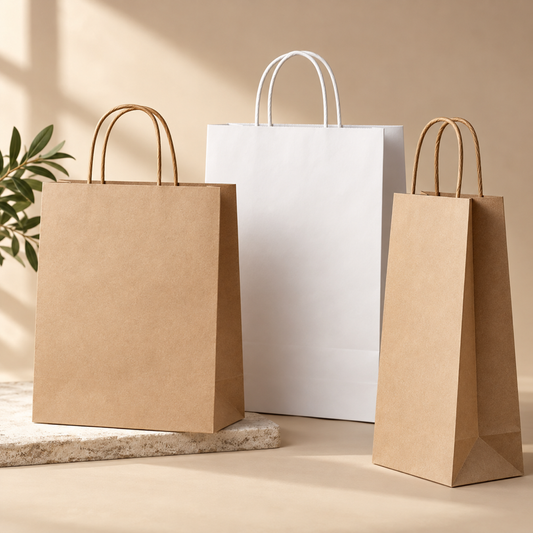 Illustrative AI concept of custom printed paper shopping bags, blank and unbranded