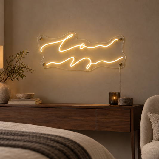Personalized LED Neon Name & Text Sign shown in a styled use setting