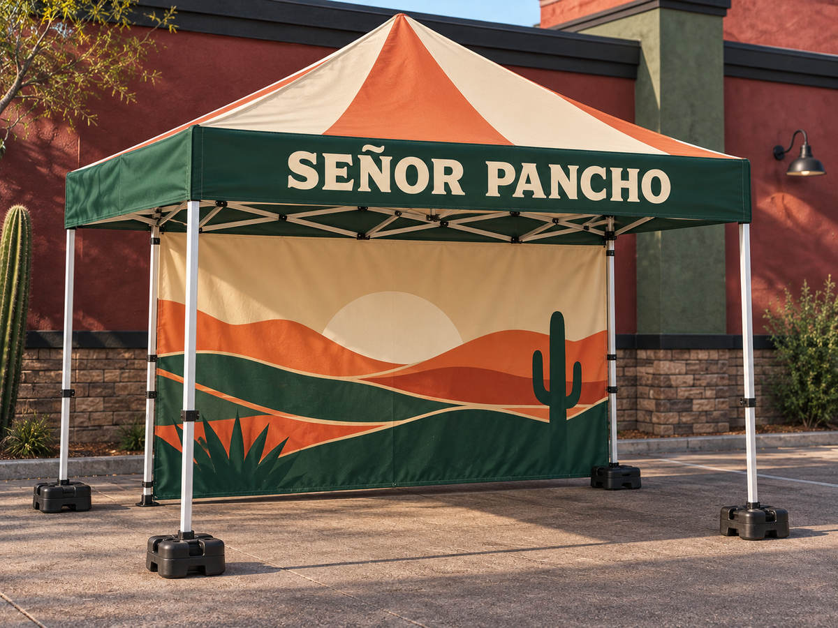 Señor Pancho custom 10 by 10 canopy with full back wall concept