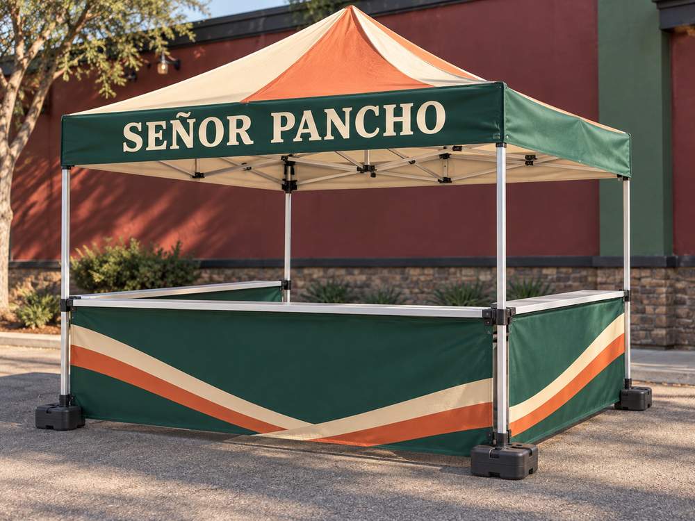 Señor Pancho custom 10 by 10 food booth with half walls concept