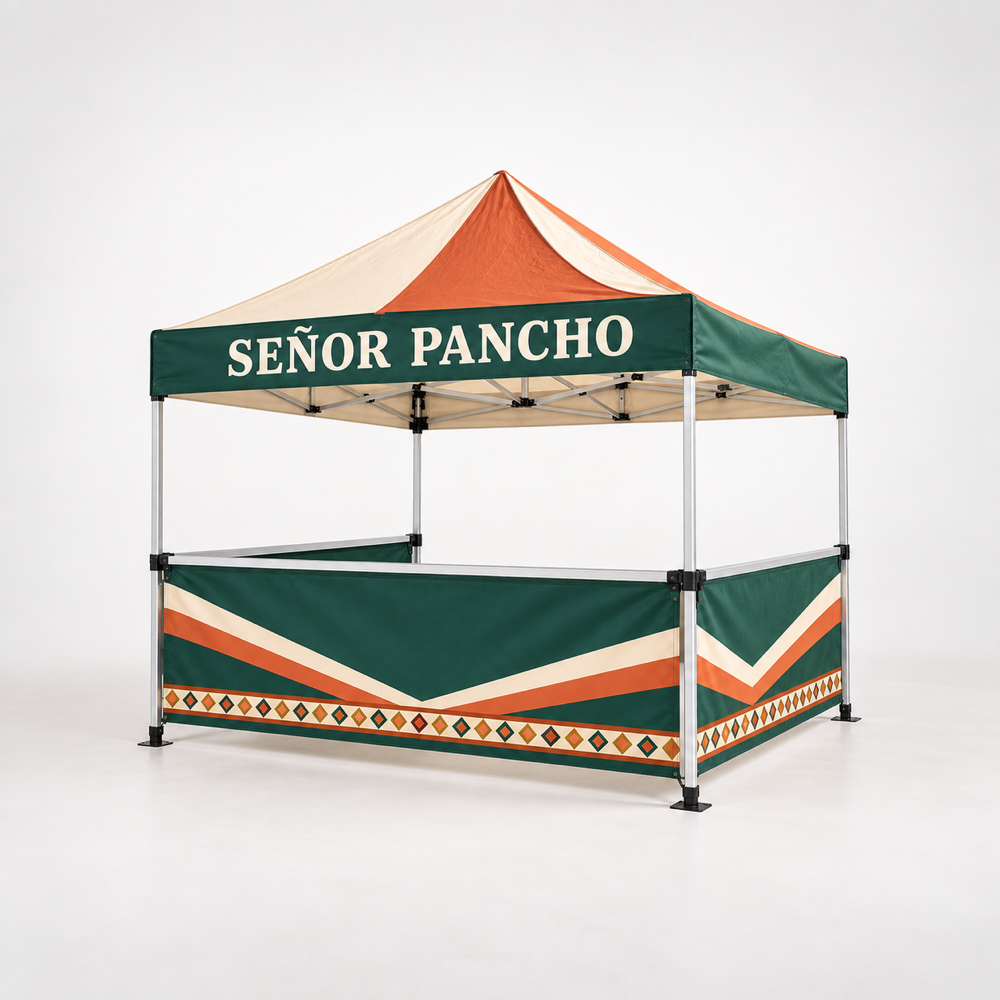 Señor Pancho custom 10 by 10 food booth with half walls concept