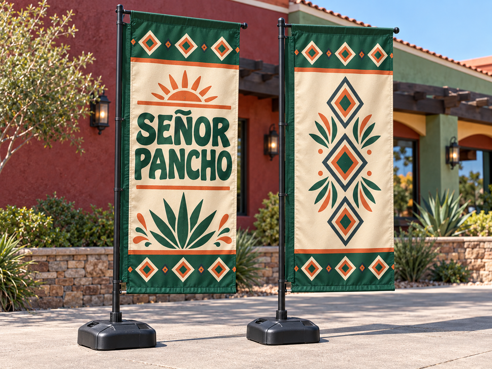 Señor Pancho custom rectangular flag set concept