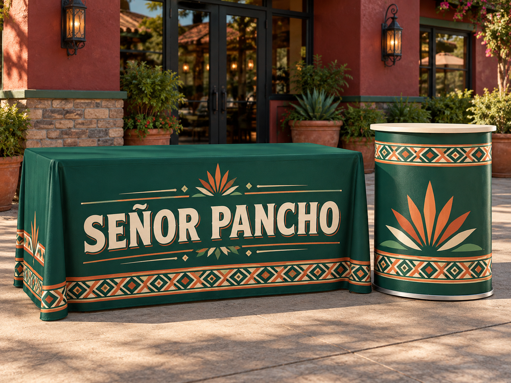 Señor Pancho custom table cover and portable counter kit concept