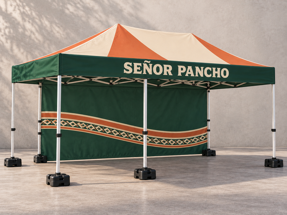 Señor Pancho custom 10 by 15 canopy with full back wall concept
