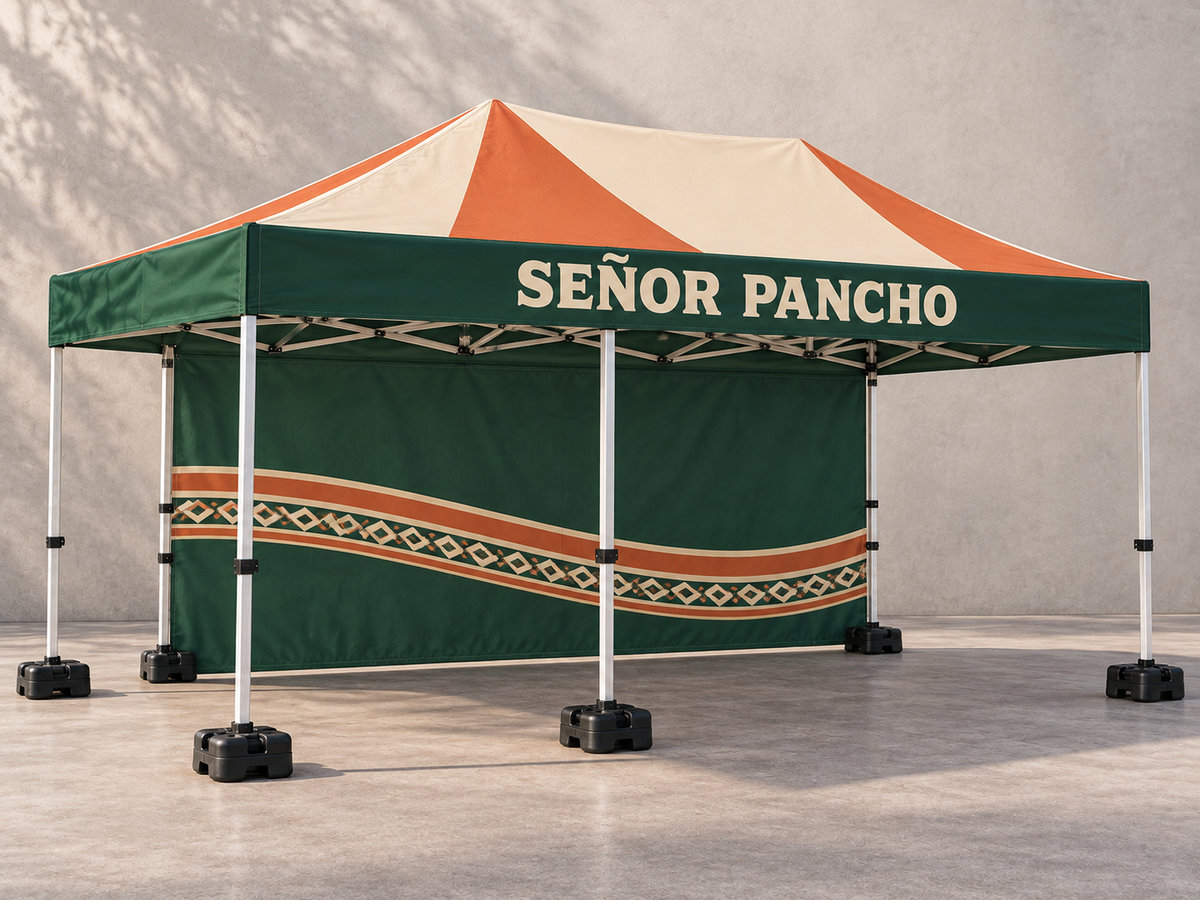 Señor Pancho custom 10 by 15 canopy with full back wall concept