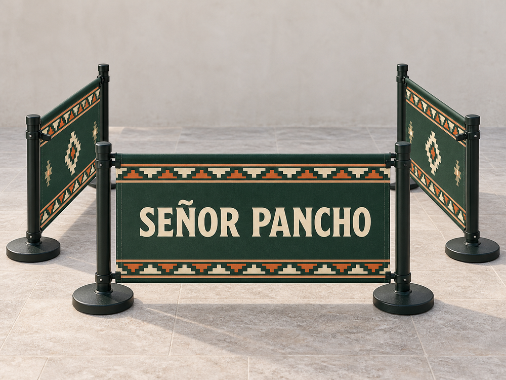 Señor Pancho custom three-panel café barrier banner set concept
