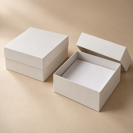 Illustrative AI concept of custom rigid gift boxes, blank and unbranded