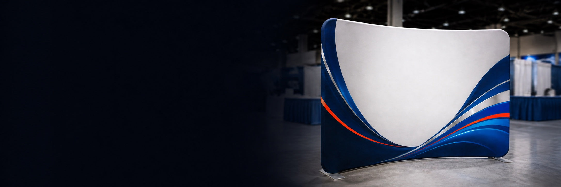 NK branded tension fabric tube display at an exhibition