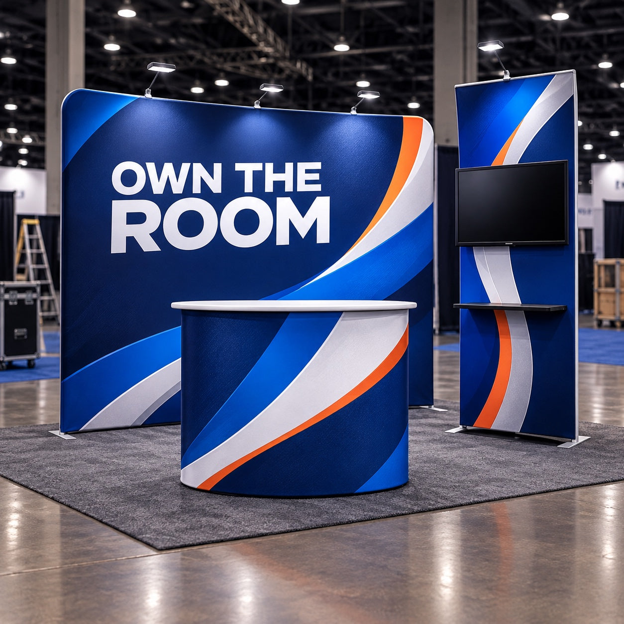 Custom trade show booth printed with Own the Room