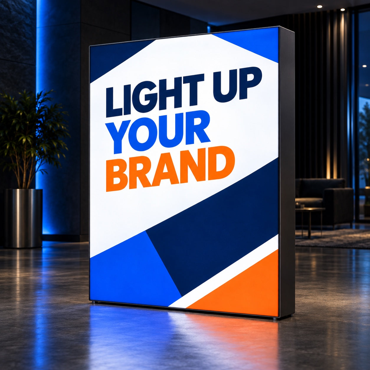 Custom illuminated light box printed with Light Up Your Brand