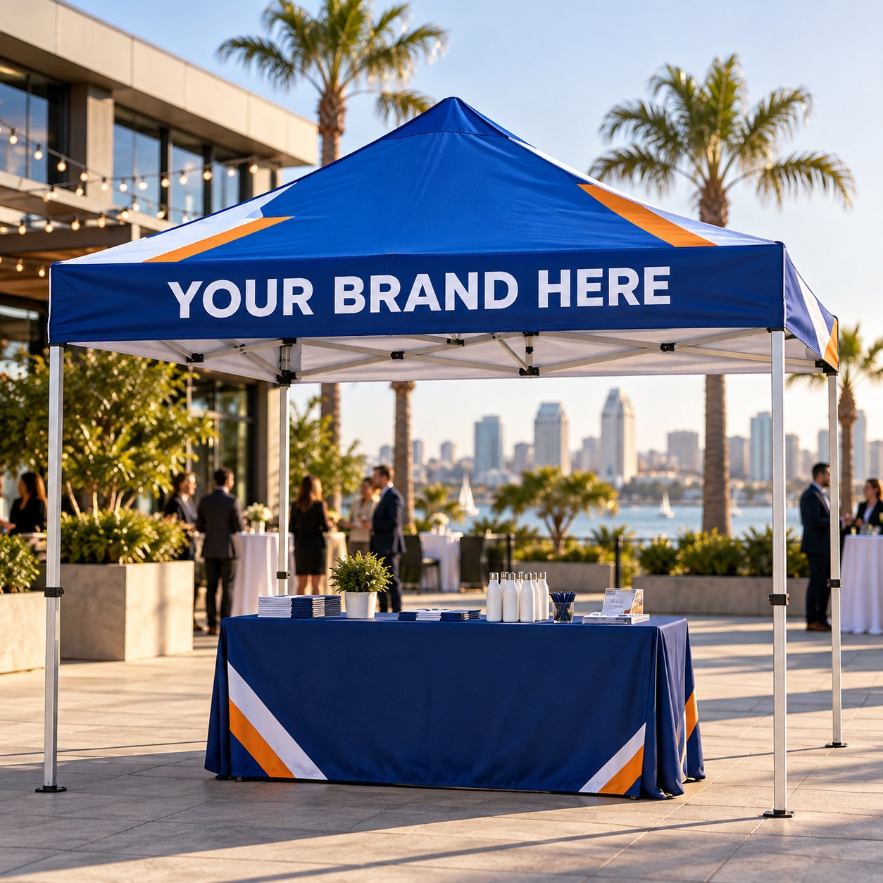 Custom pop-up tent printed with Your Brand Here at a San Diego business event